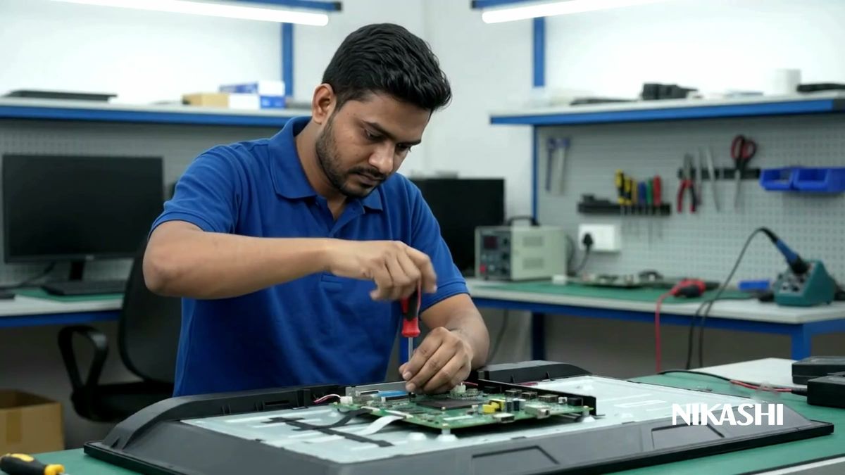 Technician working at a service bench
