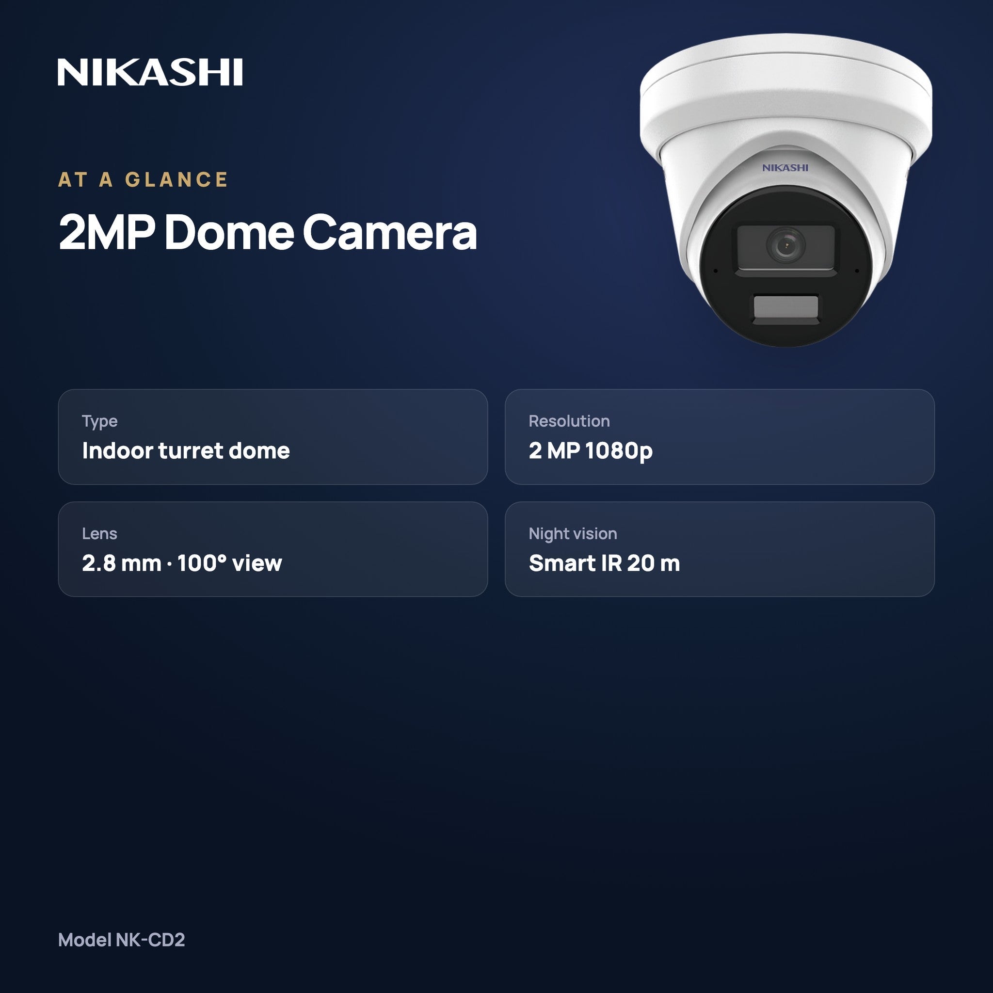 Nikashi 2MP Indoor Dome CCTV Camera (NK-CD2) at a glance