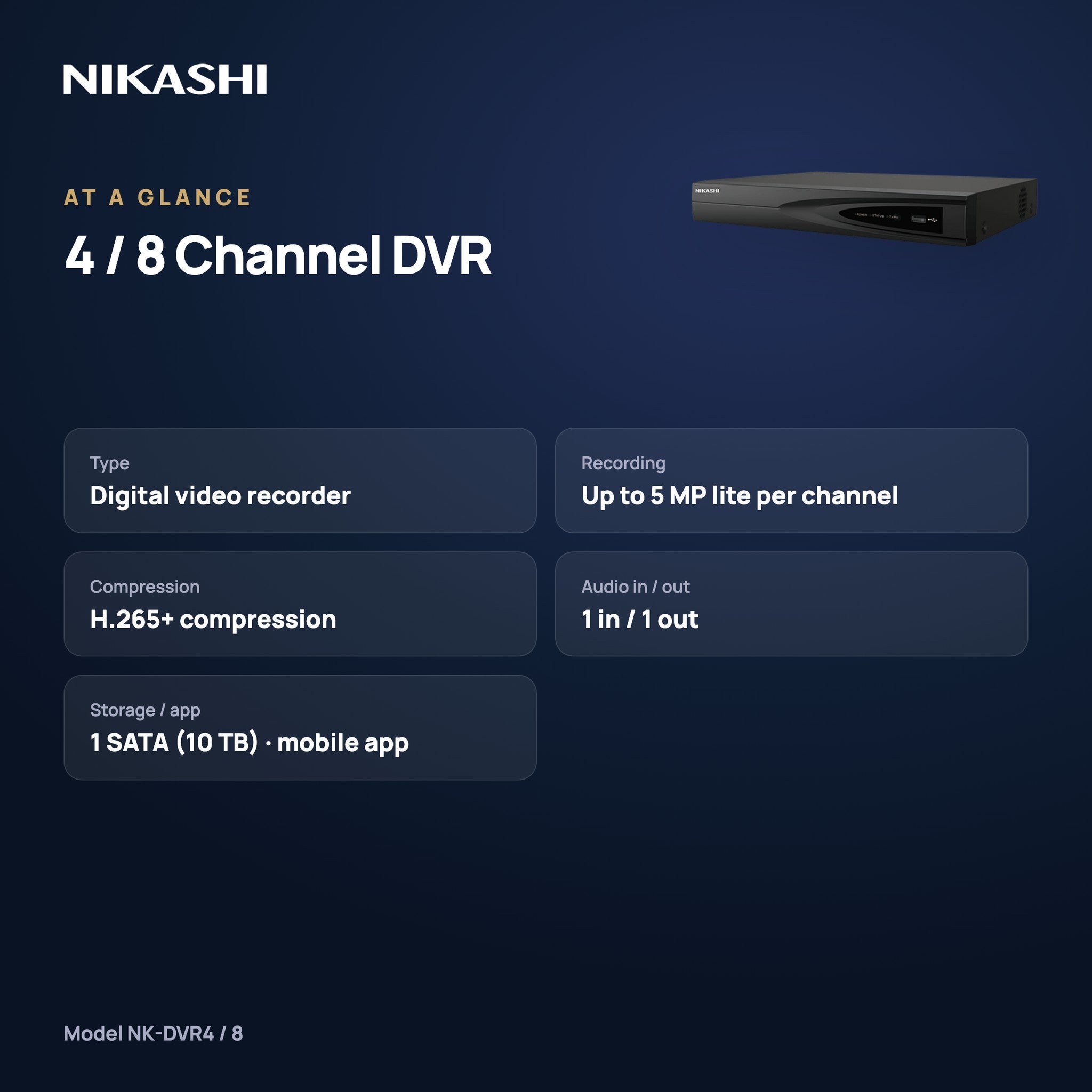 Nikashi 4 / 8 Channel DVR for CCTV Cameras (NK-DVR4 / 8) at a glance