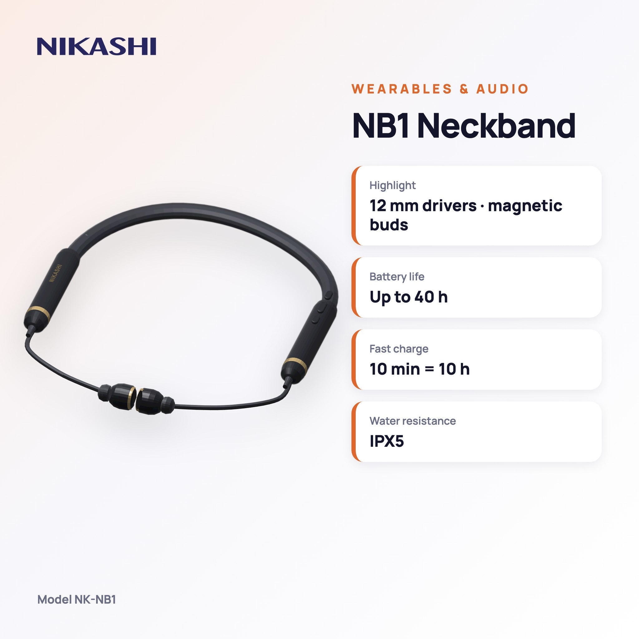Nikashi NB1 Bluetooth Neckband (NK-NB1) key specifications
