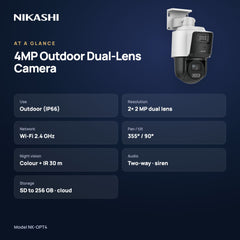 Nikashi 4MP Dual-Lens Outdoor Wi-Fi Security Camera (NK-OPT4) at a glance