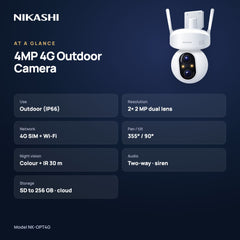 Nikashi 4MP Dual-Lens 4G Outdoor Security Camera (NK-OPT4G) at a glance