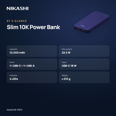 Nikashi Slim 10,000 mAh 22.5W Fast Charging Power Bank (NK-PB10) at a glance