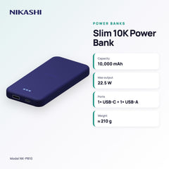 Nikashi Slim 10,000 mAh 22.5W Fast Charging Power Bank (NK-PB10) key specifications