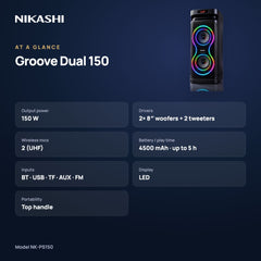 Nikashi Groove Dual 150 Party Speaker with 2 Wireless Mics (NK-PS150) at a glance