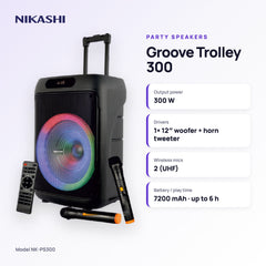 Nikashi Groove Trolley 300 Party Speaker with 2 Wireless Mics (NK-PS300) key specifications