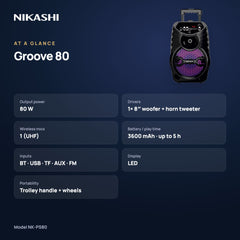 Nikashi Groove 80 Party Speaker with Wireless Mic (NK-PS80) at a glance