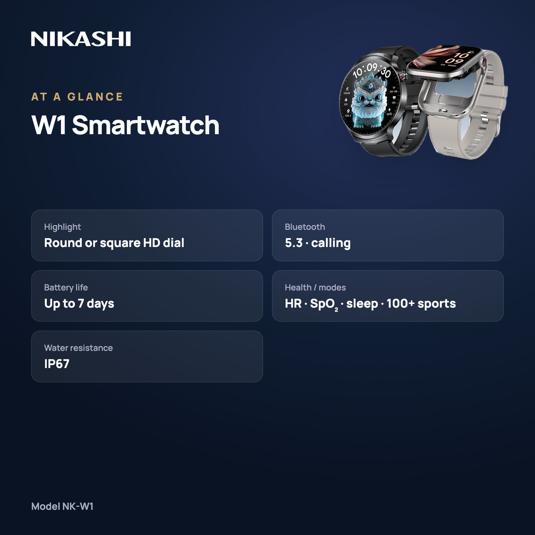 Nikashi W1 Bluetooth Calling Smartwatch (NK-W1) at a glance
