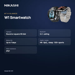 Nikashi W1 Bluetooth Calling Smartwatch (NK-W1) at a glance