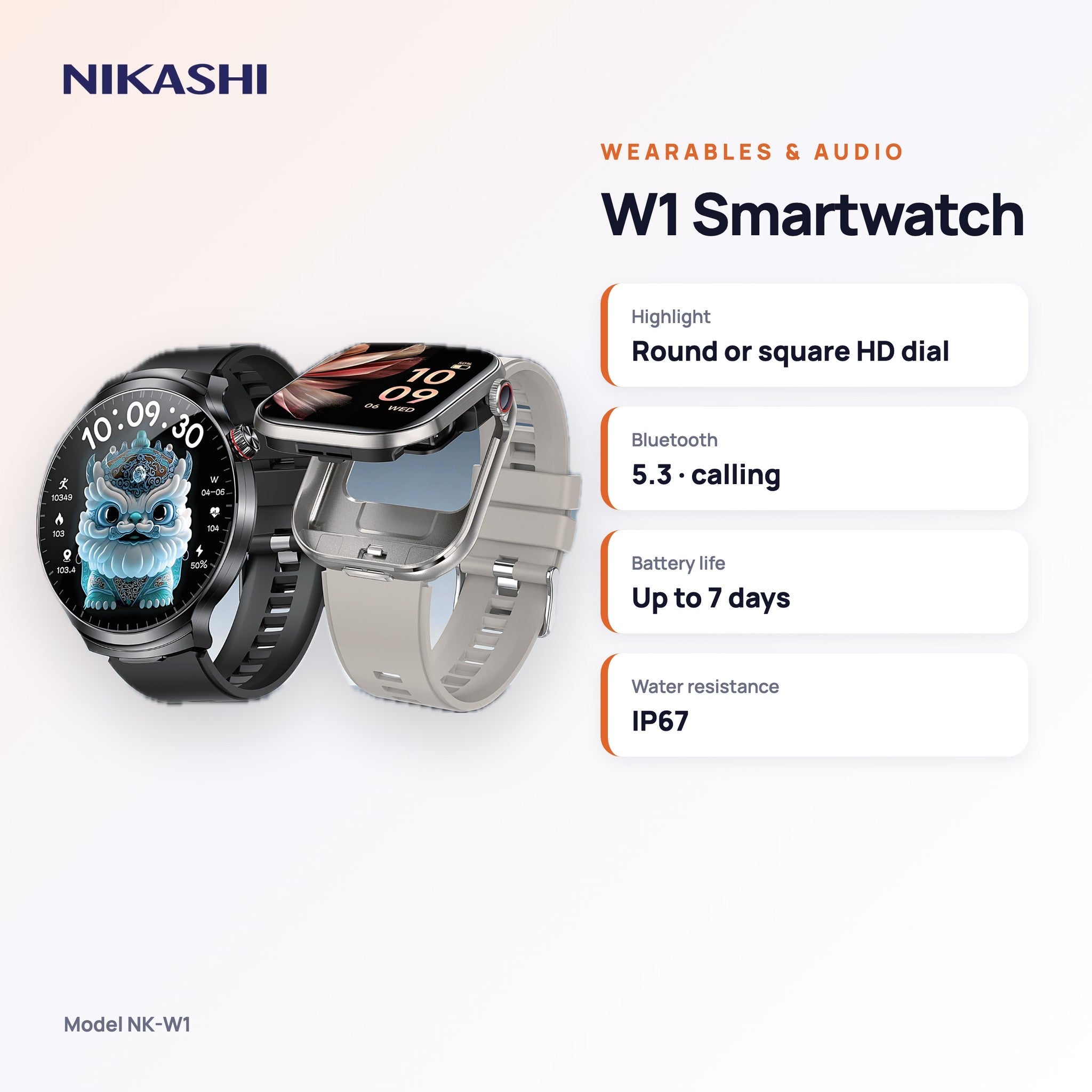 Nikashi W1 Bluetooth Calling Smartwatch (NK-W1) key specifications