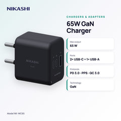 Nikashi 65W GaN 3-Port Fast Charger (NK-WC65) key specifications