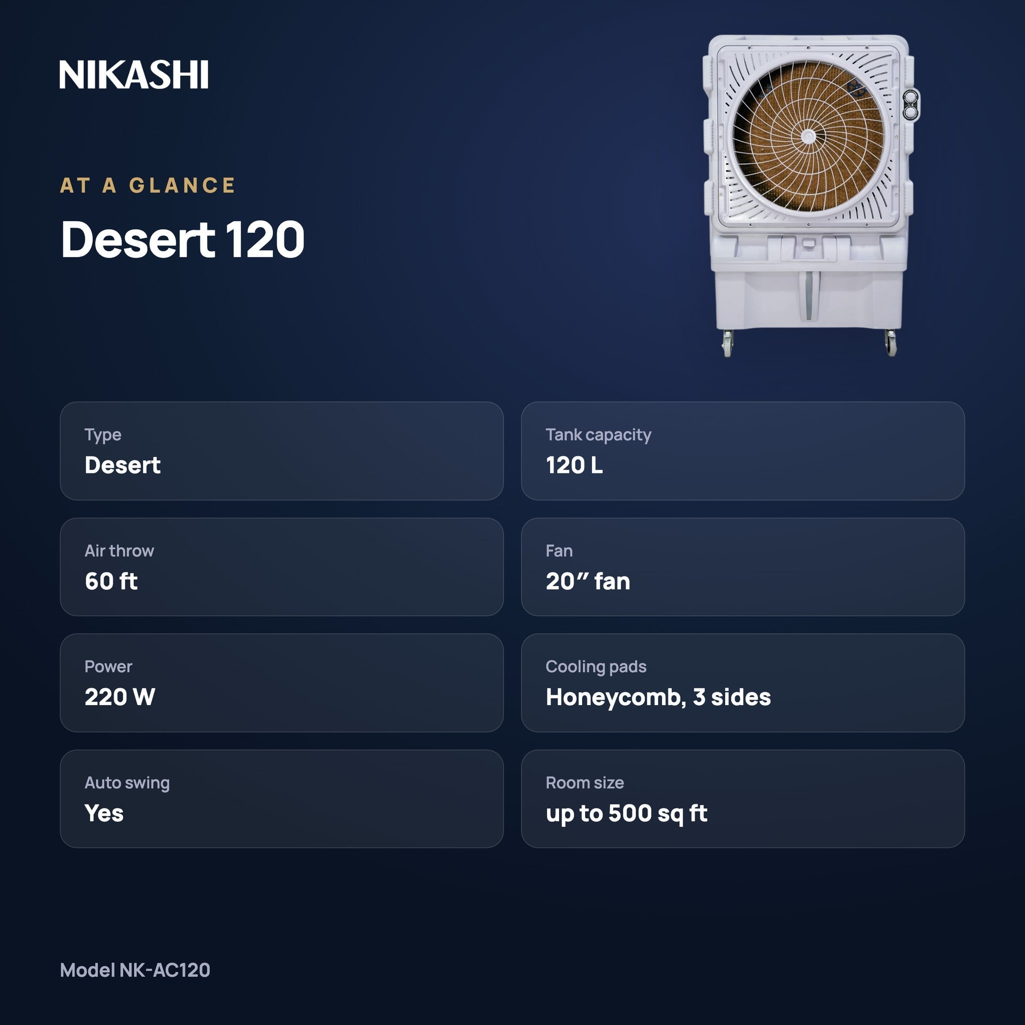 Nikashi Desert 120 Air Cooler (NK-AC120) at a glance