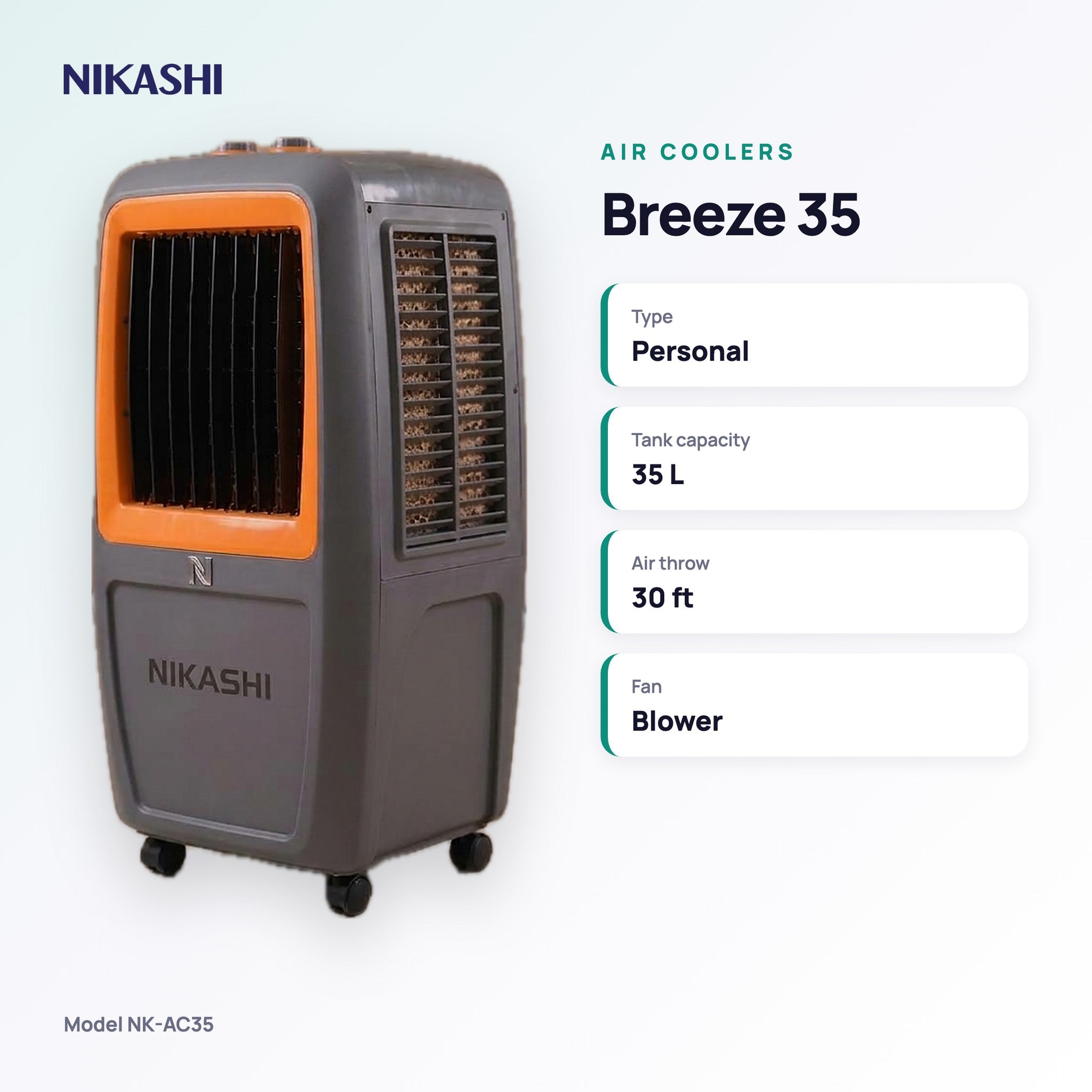 Nikashi Breeze 35 Air Cooler (NK-AC35) key specifications
