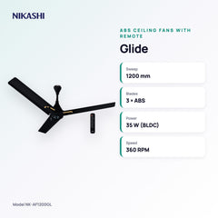 Nikashi Glide ABS Ceiling Fan with Remote (NK-AF1200GL) key specifications