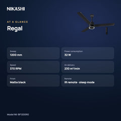 Nikashi Regal BLDC Ceiling Fan with Remote (NK-BF1200RG) at a glance
