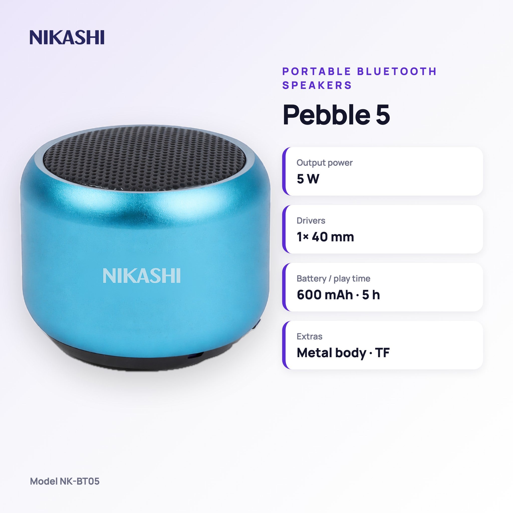 Nikashi Pebble 5 Bluetooth Speaker (NK-BT05) key specifications