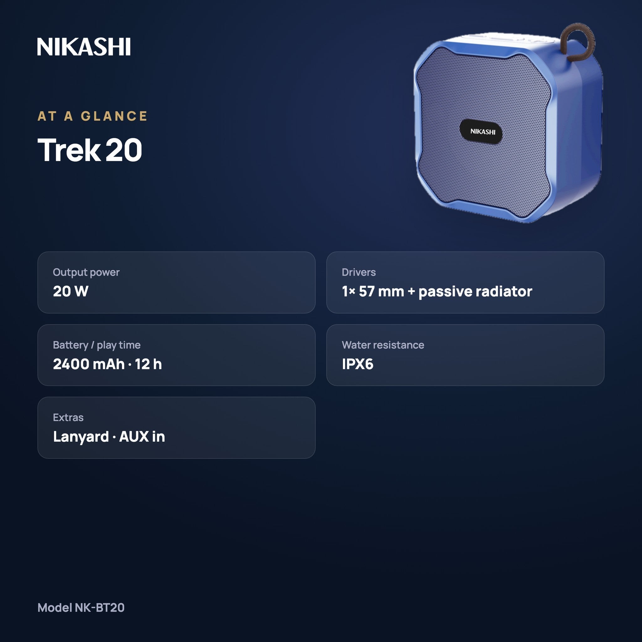 Nikashi Trek 20 Bluetooth Speaker (NK-BT20) at a glance