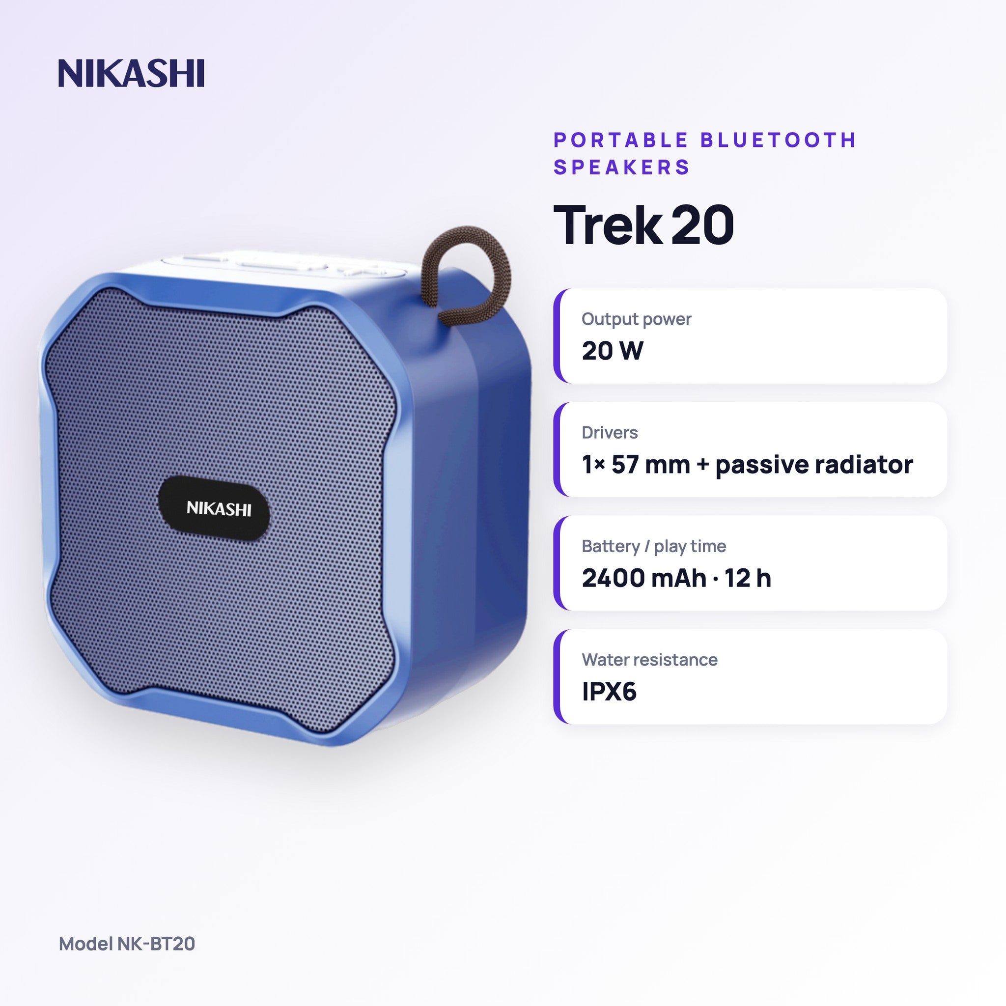 Nikashi Trek 20 Bluetooth Speaker (NK-BT20) key specifications