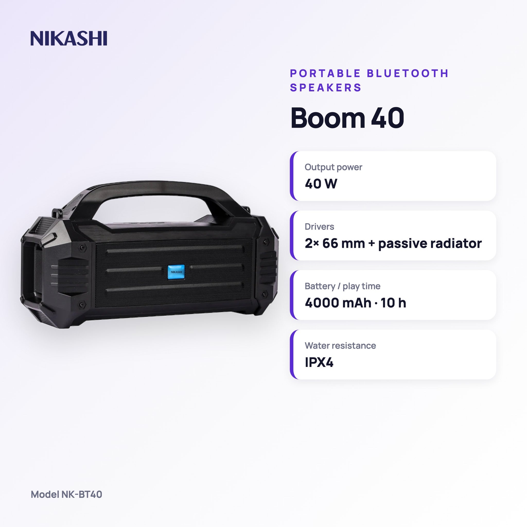Nikashi Boom 40 Bluetooth Speaker (NK-BT40) key specifications