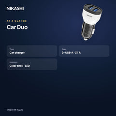 Nikashi Car Duo Charger (NK-CC24) at a glance