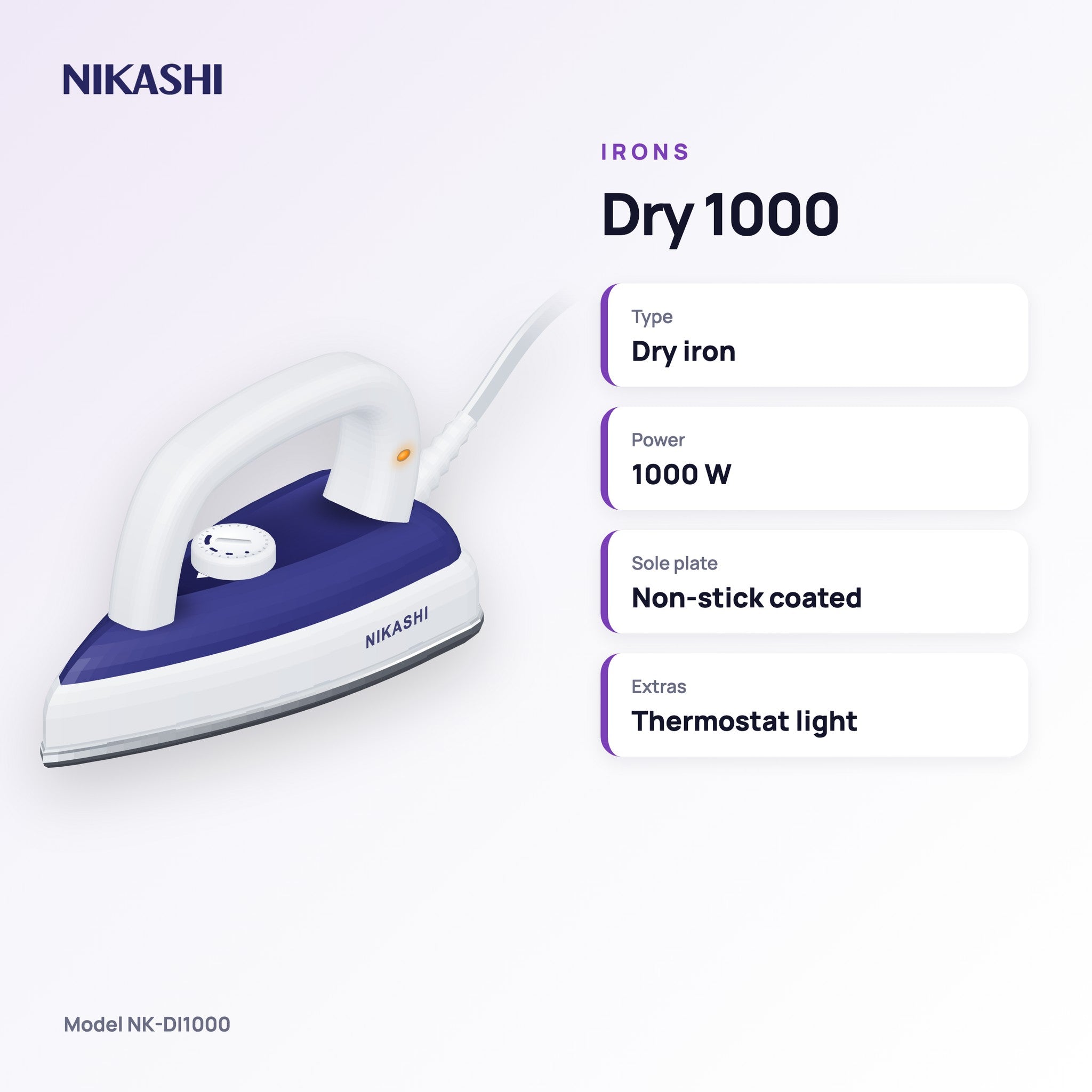 Nikashi Dry 1000 Iron (NK-DI1000) key specifications