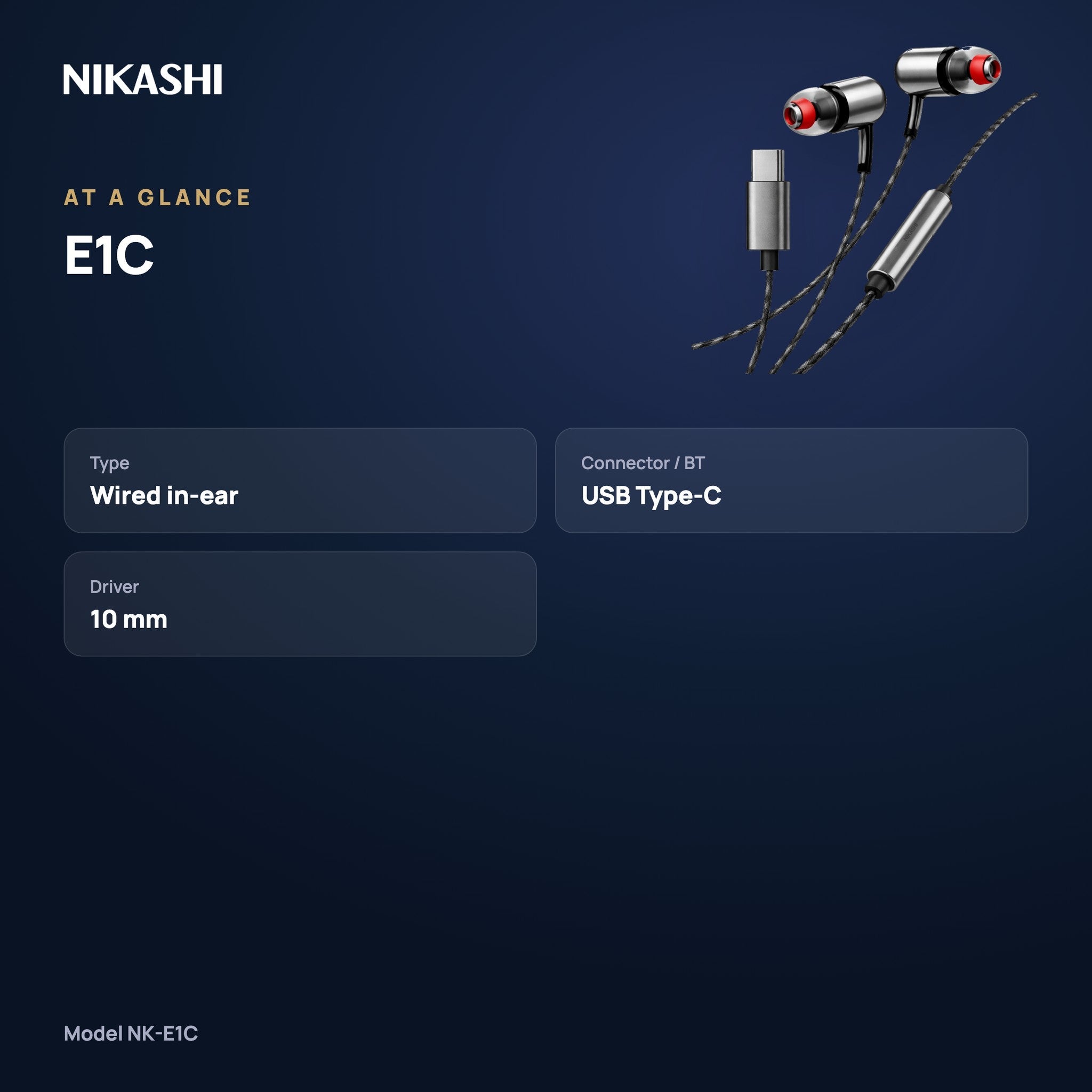 Nikashi E1C Wired Earphones (NK-E1C) at a glance