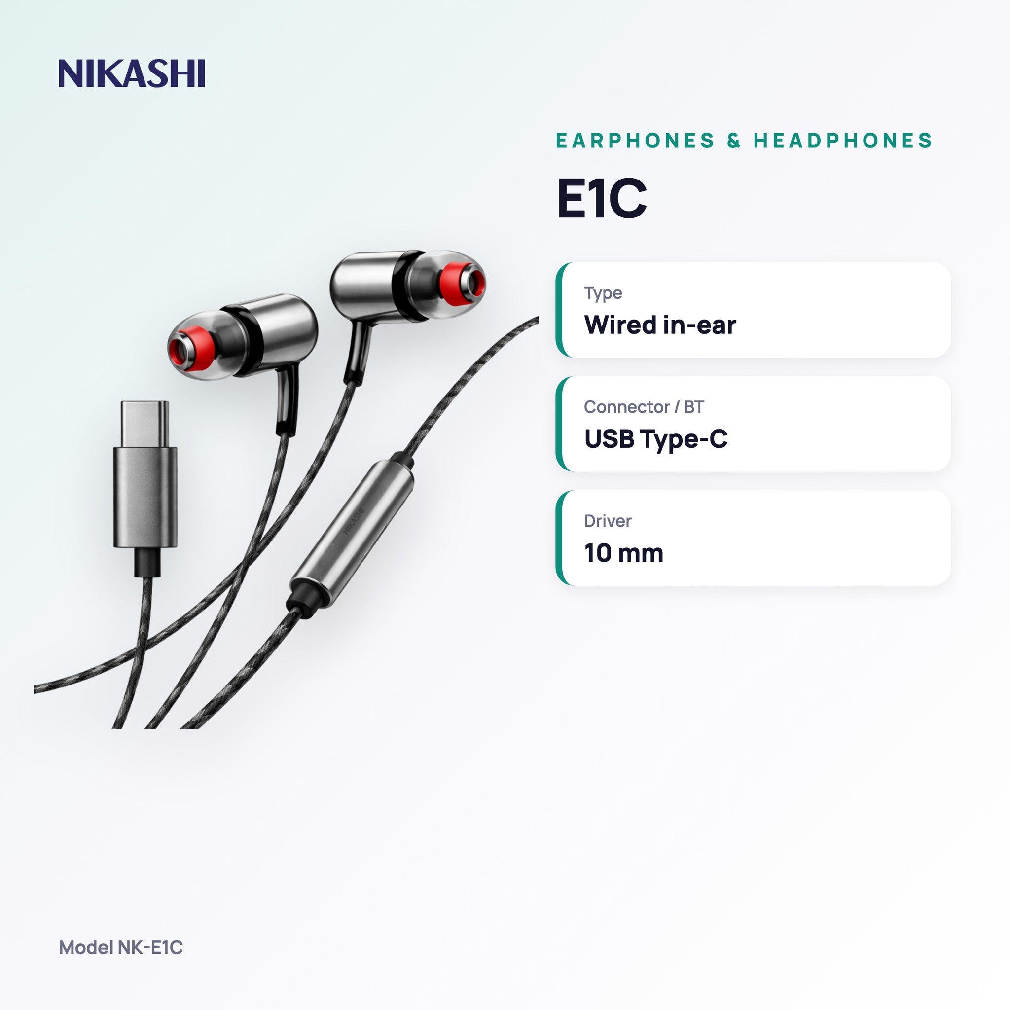 Nikashi E1C Wired Earphones (NK-E1C) key specifications