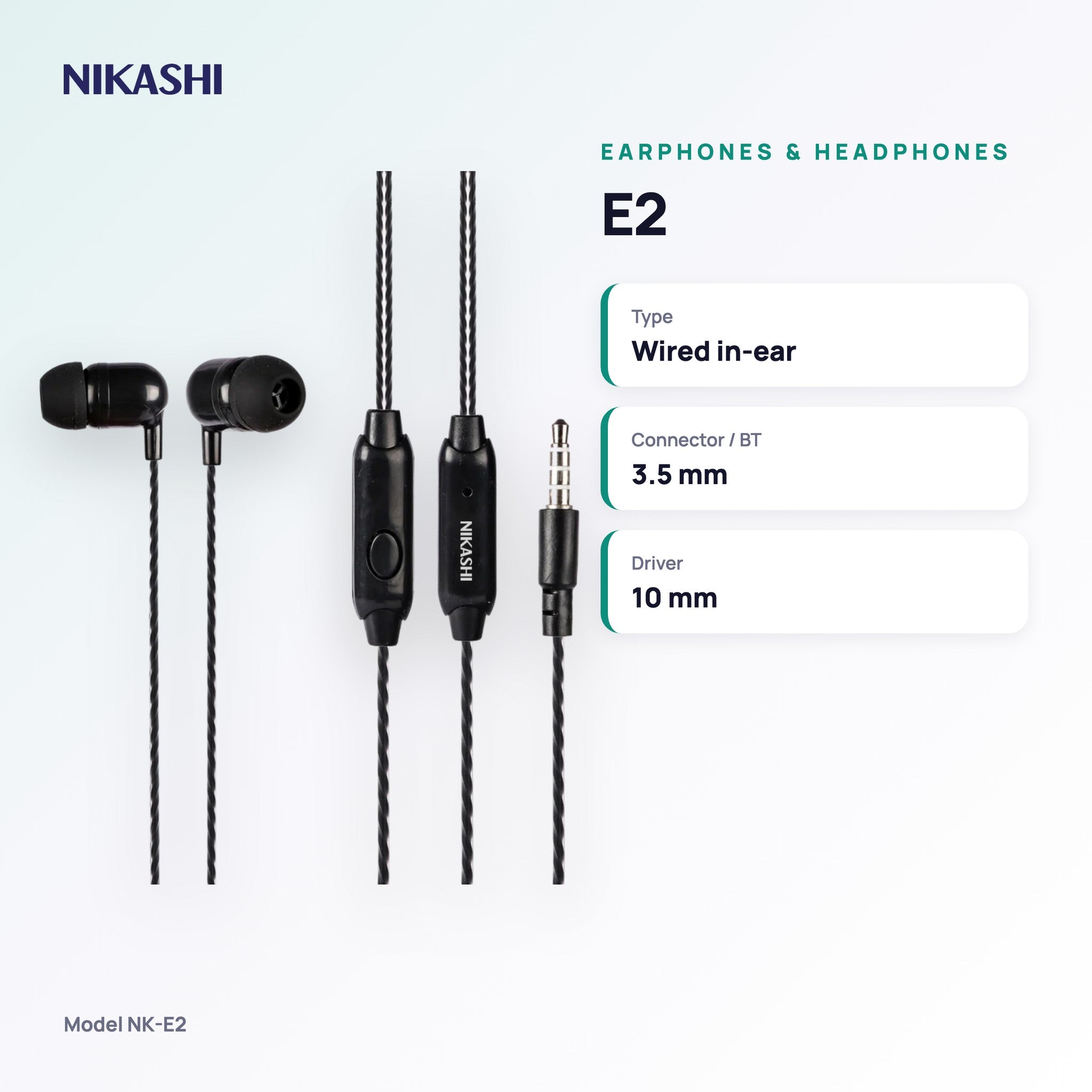 Nikashi E2 Wired Earphones (NK-E2) key specifications