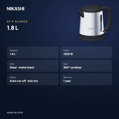 Nikashi 1.8 L Electric Kettle (NK-EK18) at a glance