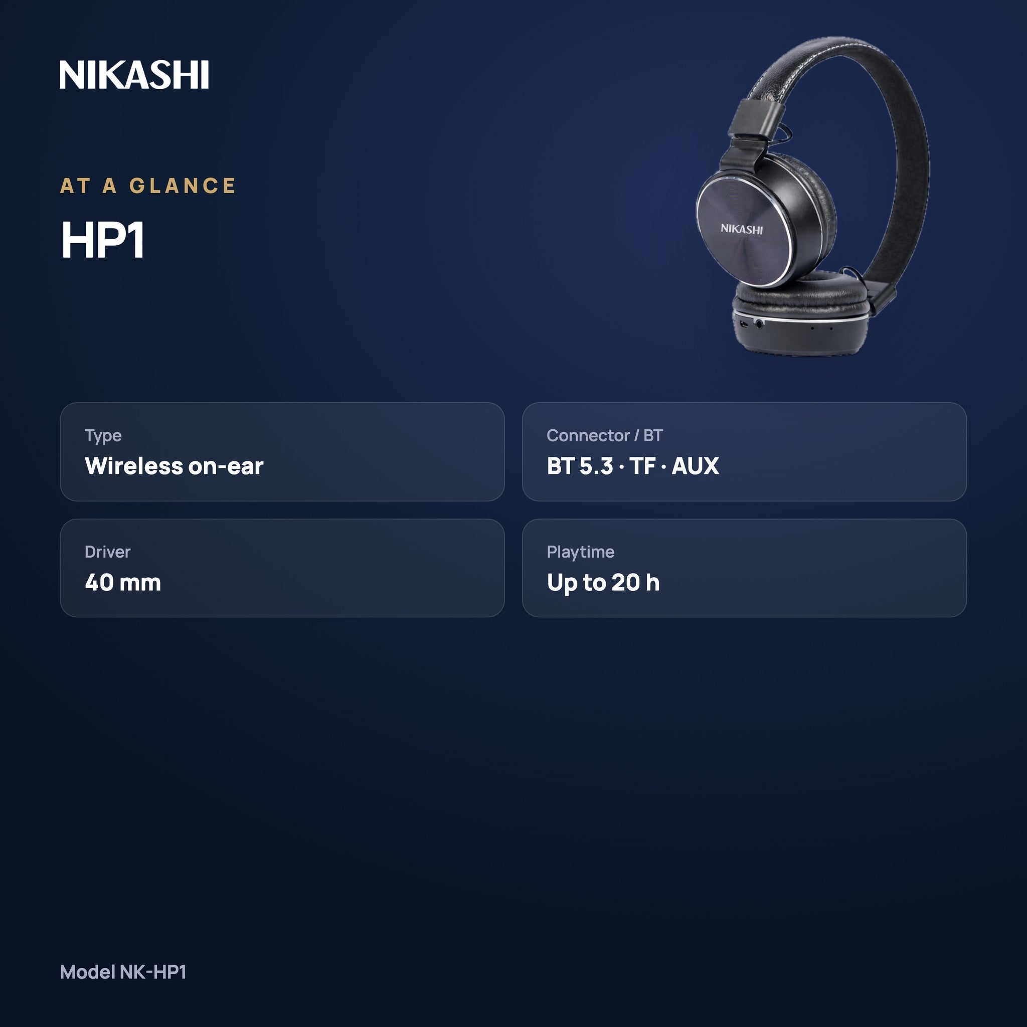 Nikashi HP1 Wireless Headphones (NK-HP1) at a glance