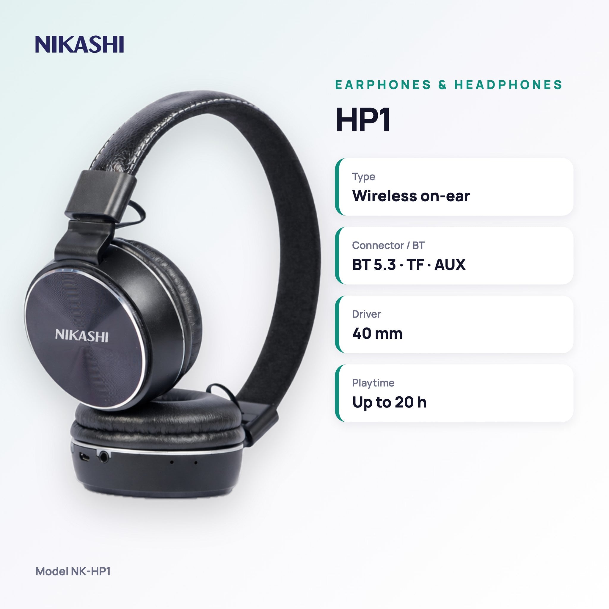 Nikashi HP1 Wireless Headphones (NK-HP1) key specifications
