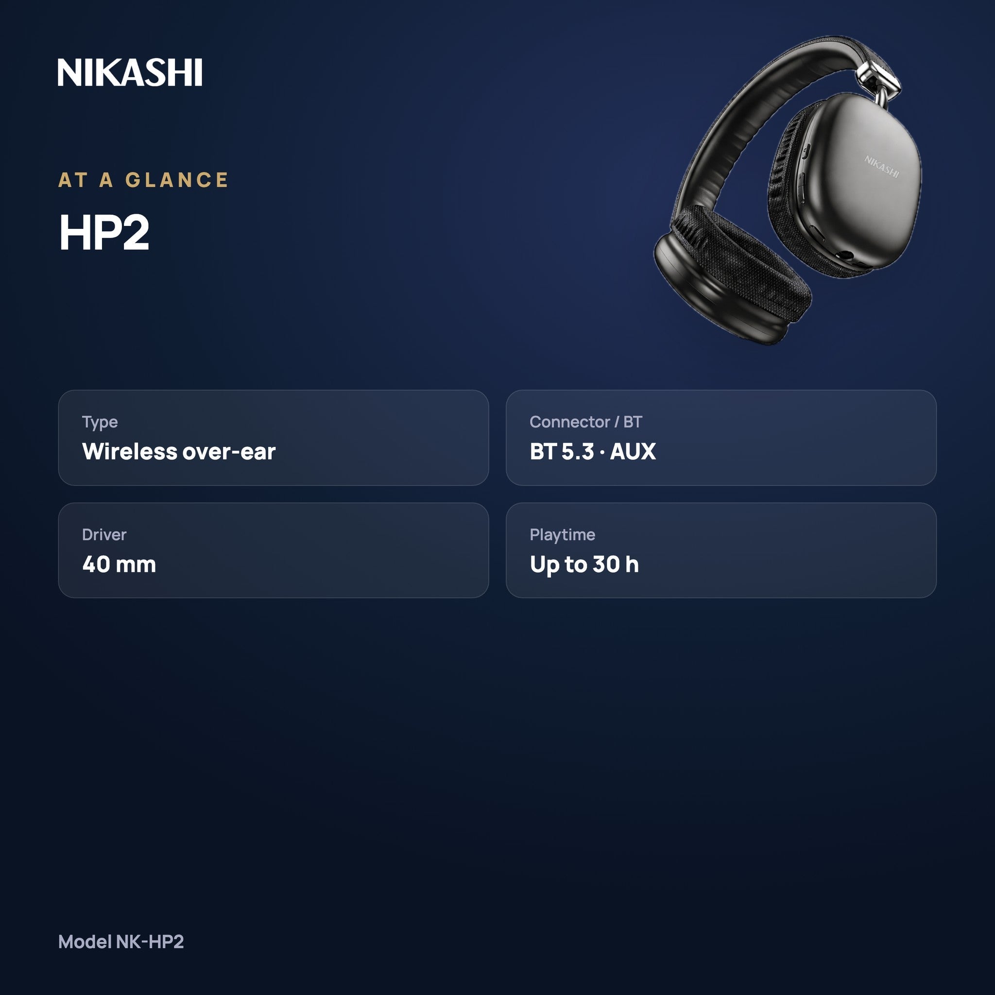 Nikashi HP2 Wireless Headphones (NK-HP2) at a glance