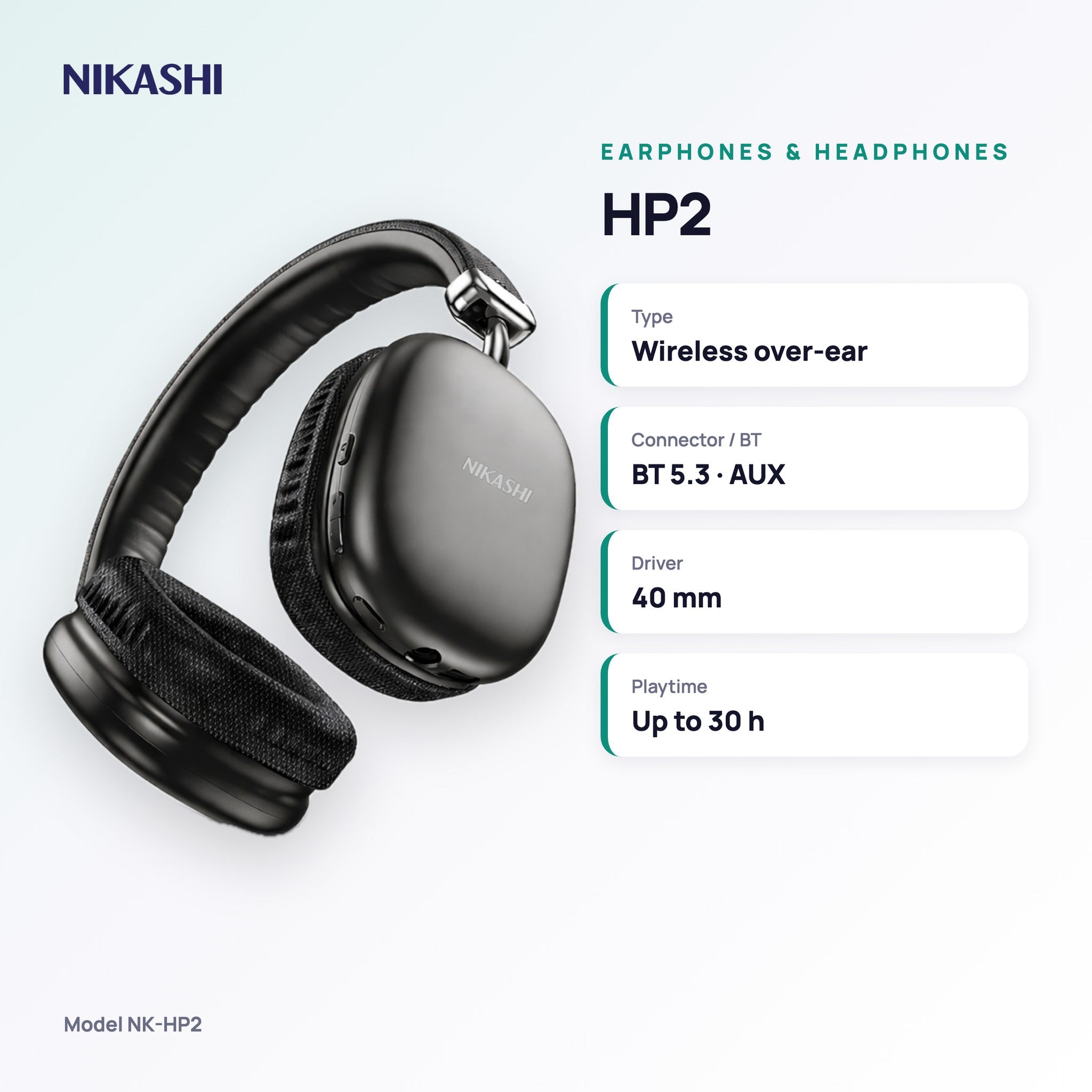 Nikashi HP2 Wireless Headphones (NK-HP2) key specifications