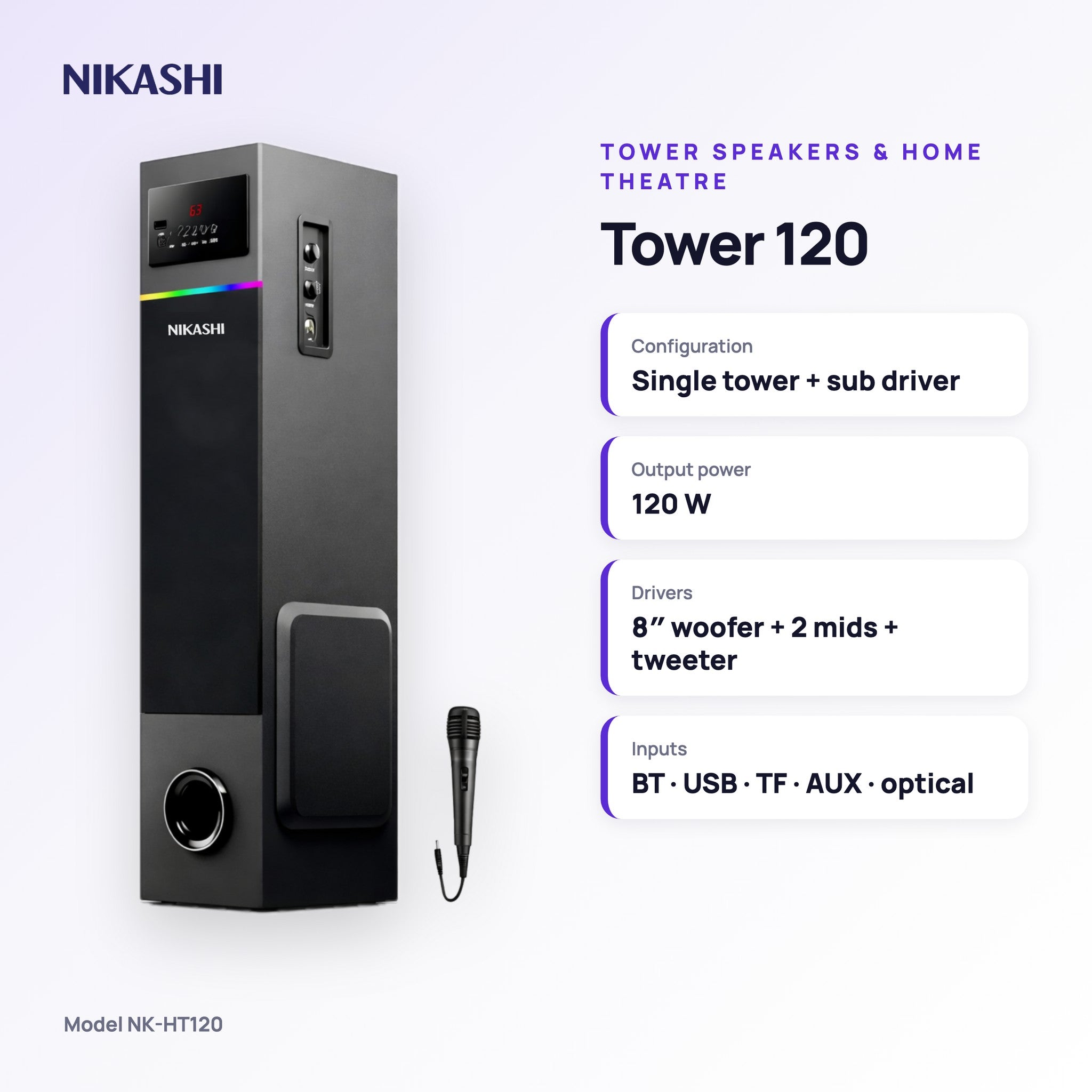 Nikashi Tower 120 Speaker (NK-HT120) key specifications