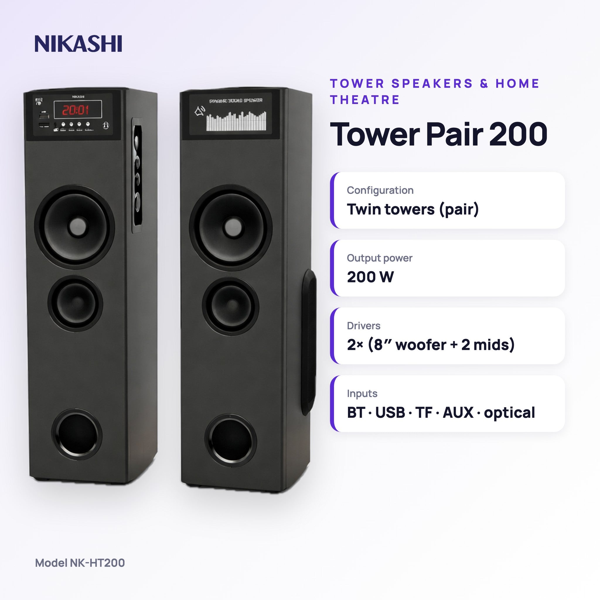 Nikashi Tower Pair 200 Speaker (NK-HT200) key specifications