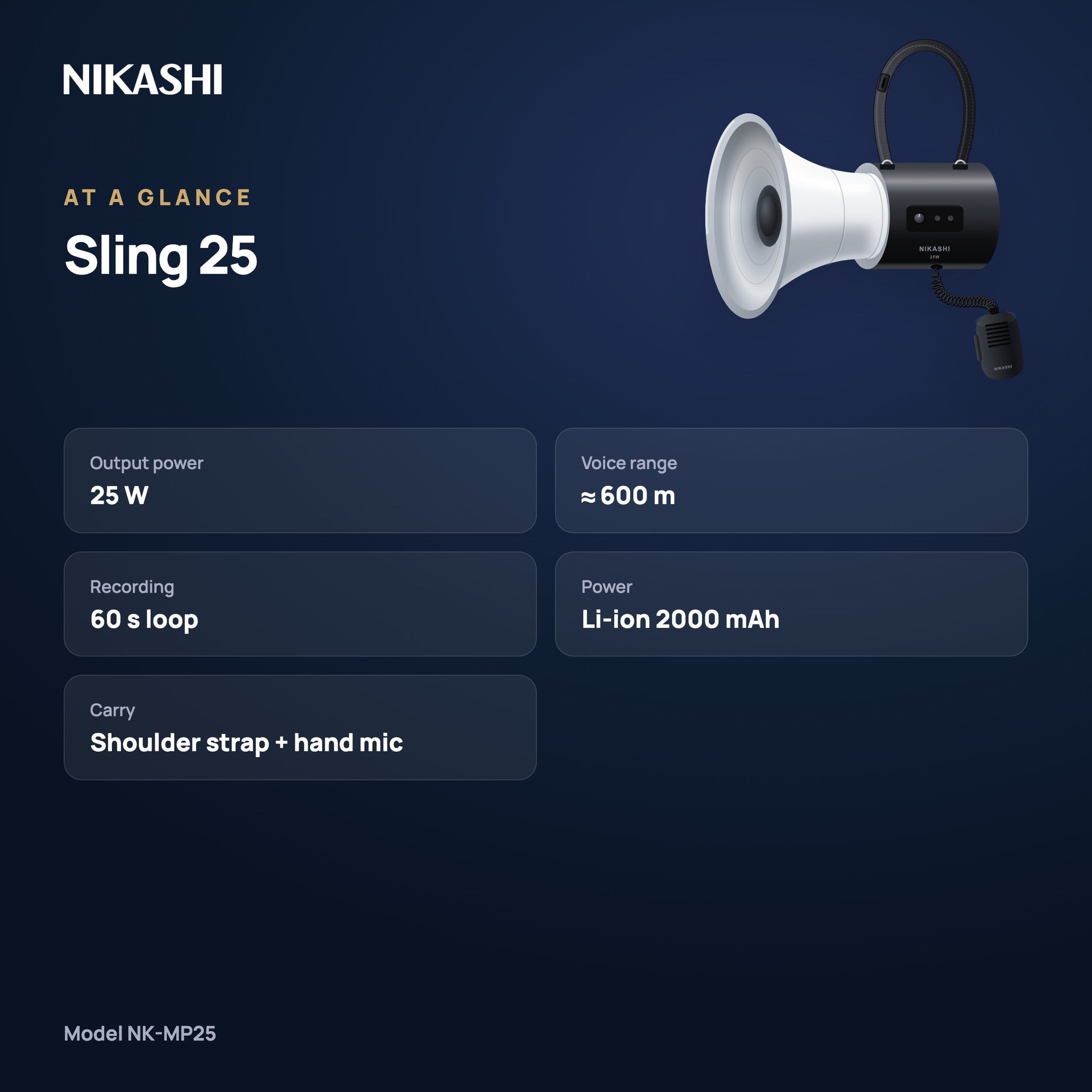 Nikashi Sling 25 Megaphone (NK-MP25) at a glance