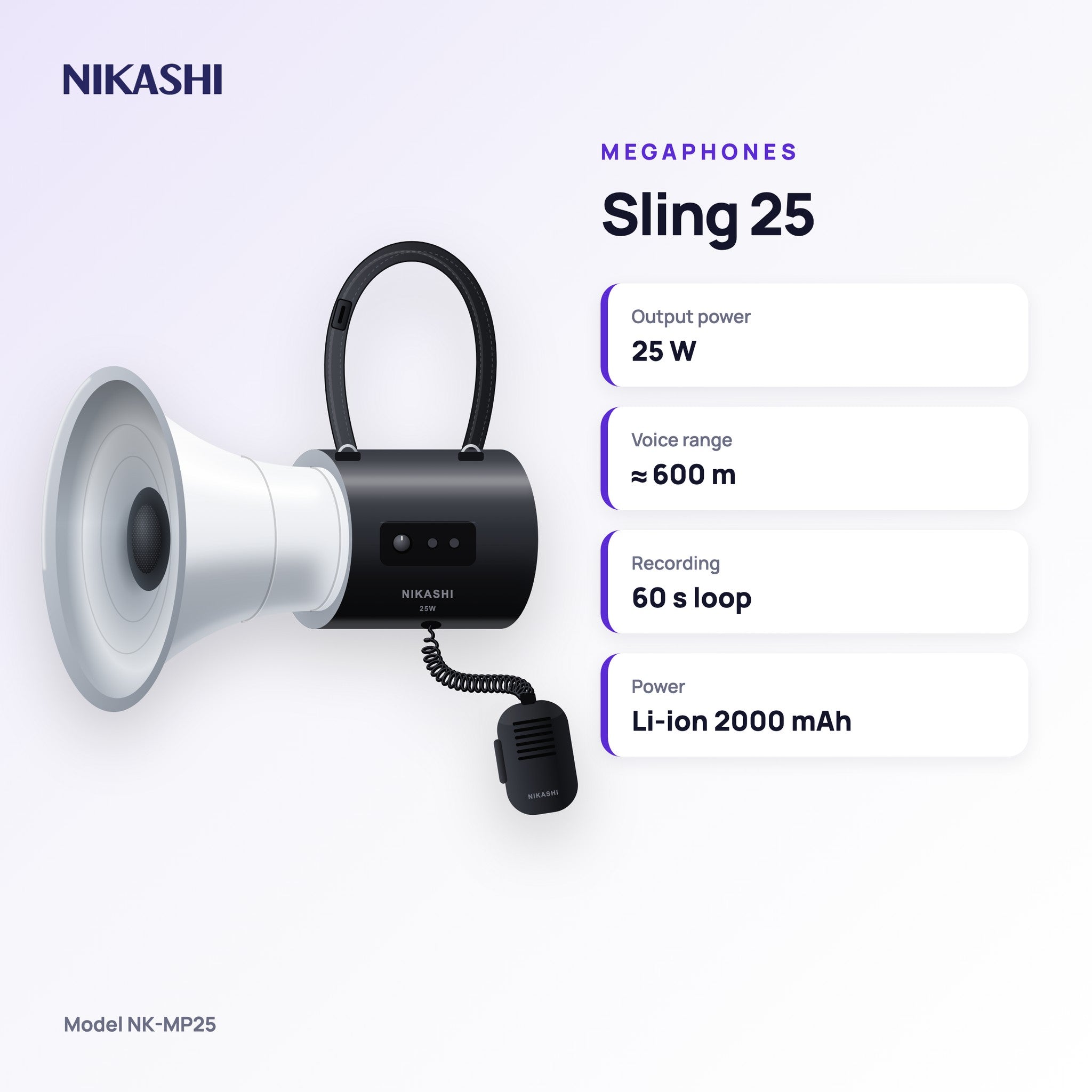 Nikashi Sling 25 Megaphone (NK-MP25) key specifications