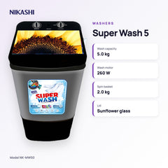 Nikashi Super Wash 5 Single-Tub Washer (NK-MW50) key specifications