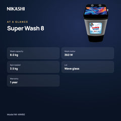 Nikashi Super Wash 8 Single-Tub Washer (NK-MW80) at a glance
