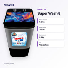 Nikashi Super Wash 8 Single-Tub Washer (NK-MW80) key specifications