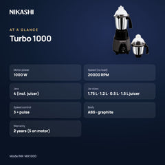 Nikashi Turbo 1000 Mixer Grinder (NK-MX1000) at a glance