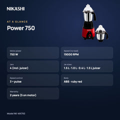 Nikashi Power 750 Mixer Grinder (NK-MX750) at a glance