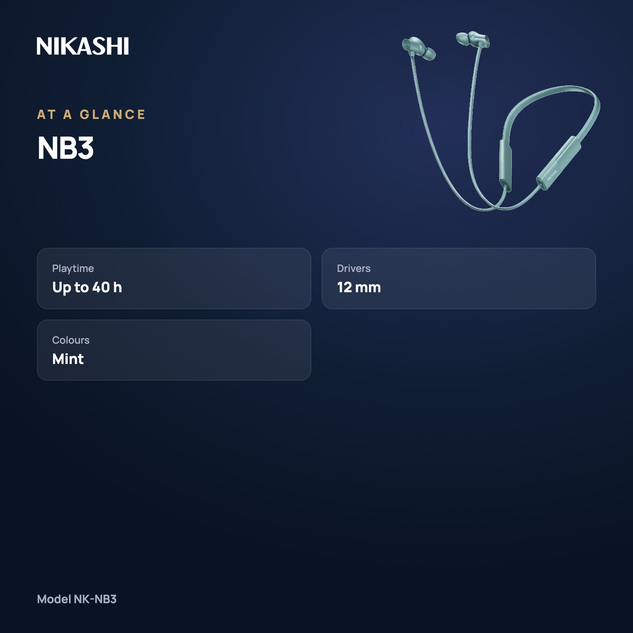 Nikashi NB3 Bluetooth Neckband (NK-NB3) at a glance