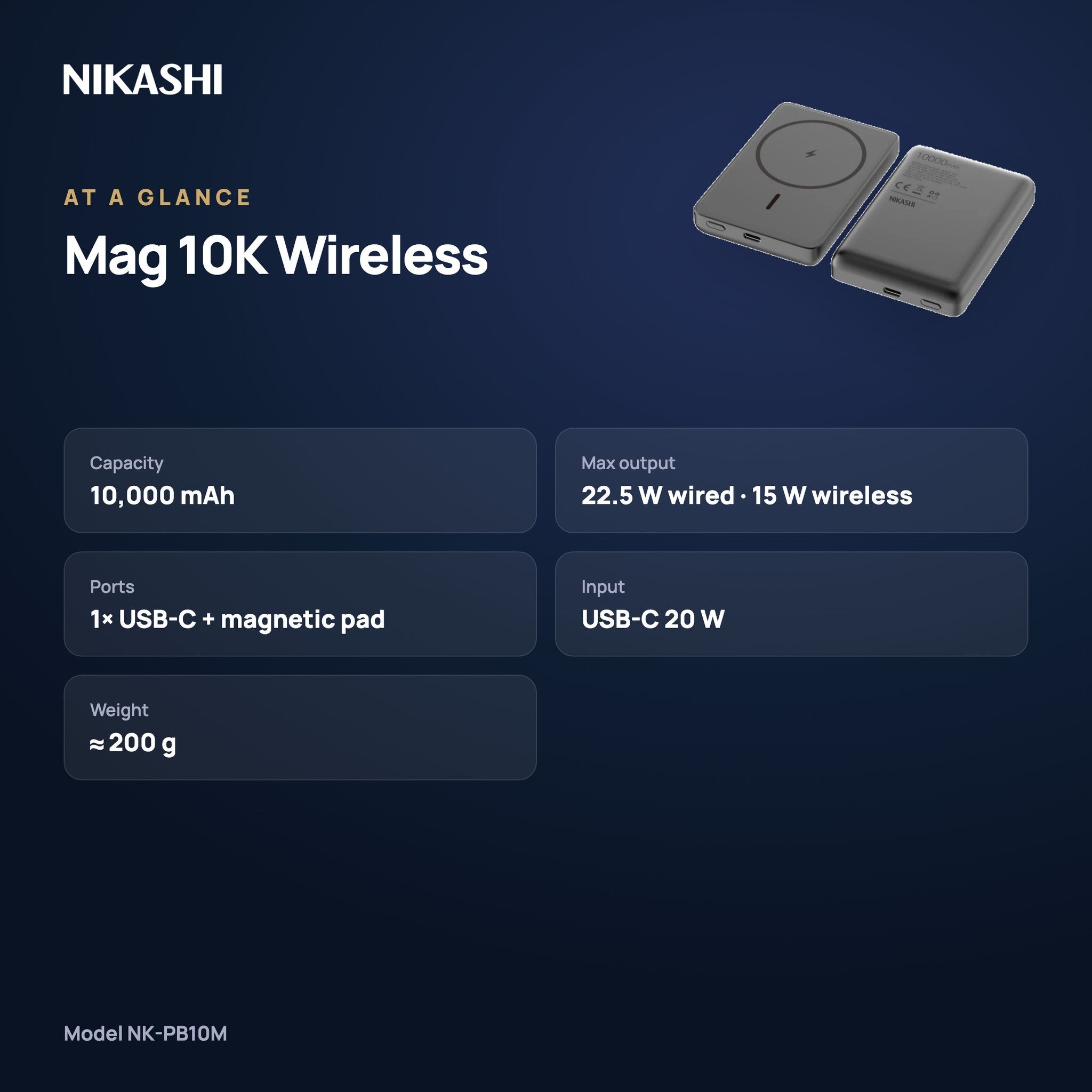 Nikashi Mag 10K Wireless Power Bank (NK-PB10M) at a glance