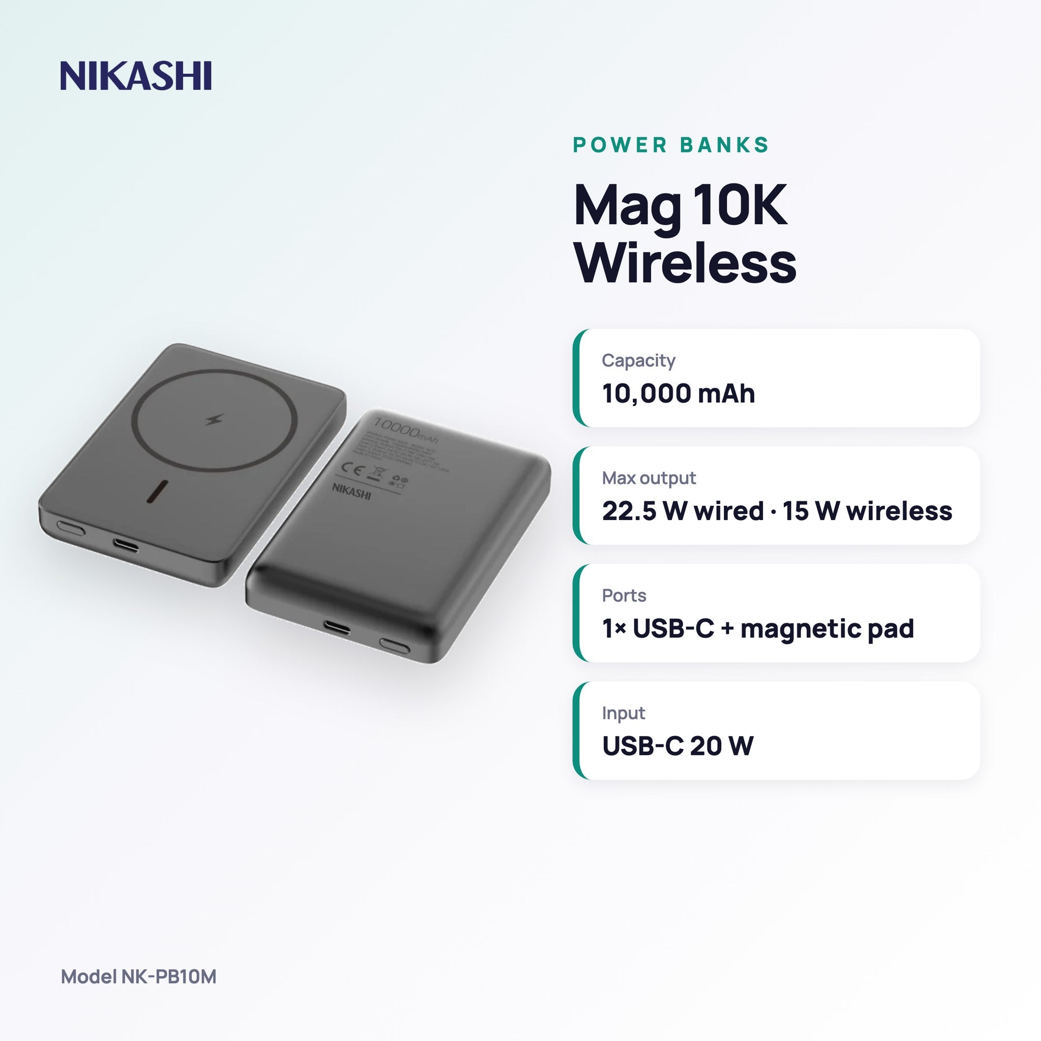 Nikashi Mag 10K Wireless Power Bank (NK-PB10M) key specifications