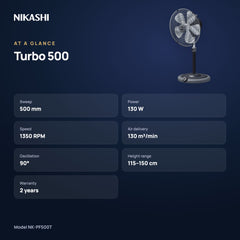 Nikashi Turbo 500 Pedestal Fan (NK-PF500T) at a glance