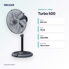 Nikashi Turbo 500 Pedestal Fan (NK-PF500T) key specifications