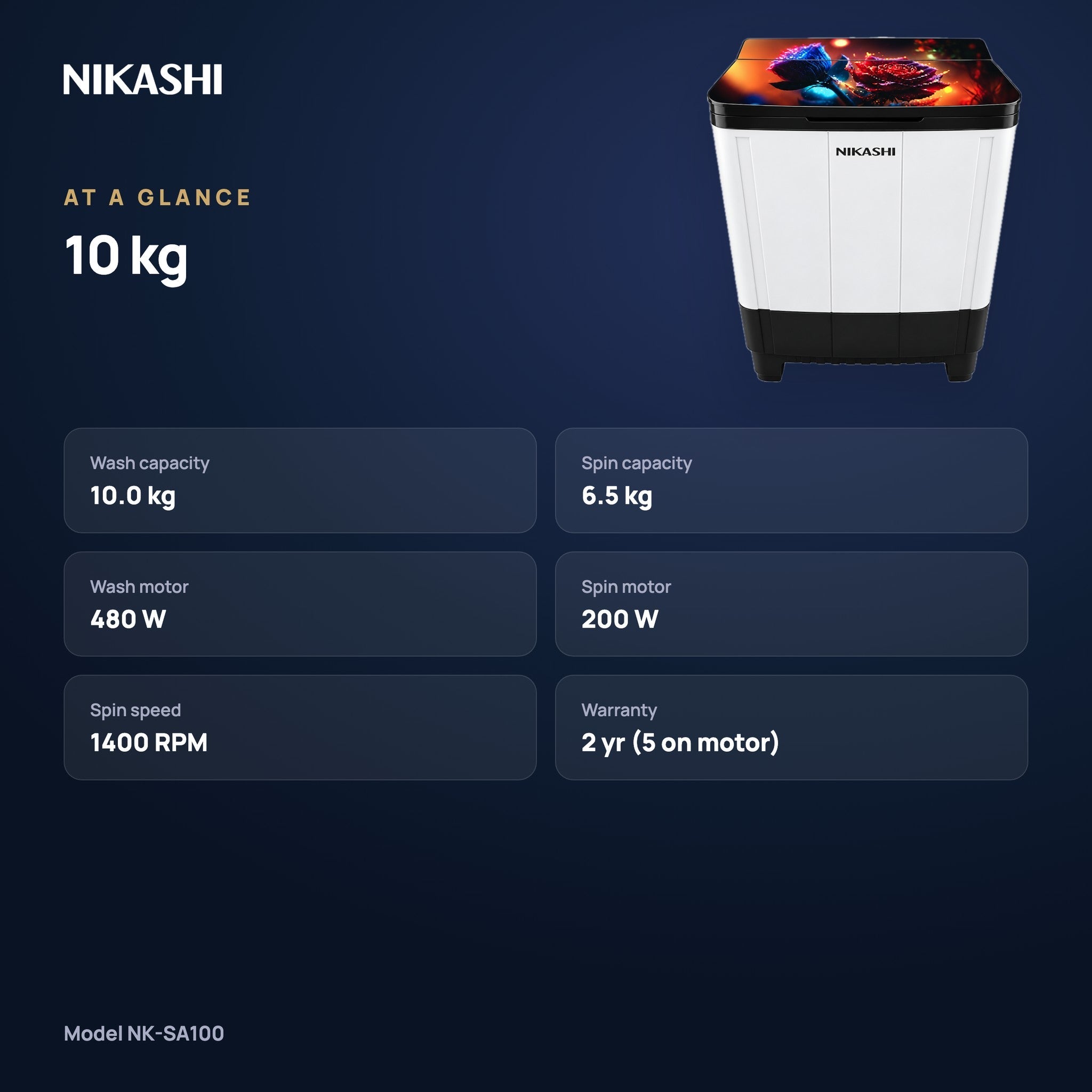 Nikashi 10 kg Semi-Automatic Washing Machine (NK-SA100) at a glance