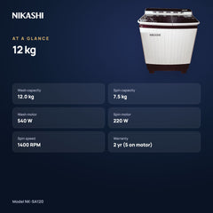 Nikashi 12 kg Semi-Automatic Washing Machine (NK-SA120) at a glance