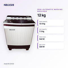 Nikashi 12 kg Semi-Automatic Washing Machine (NK-SA120) key specifications